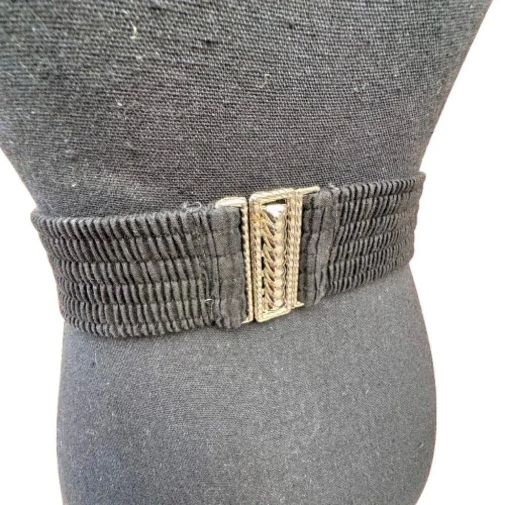 VTG Belt Braided Fabric Silver Elephant Buckle Hanging Charms Black 26-31